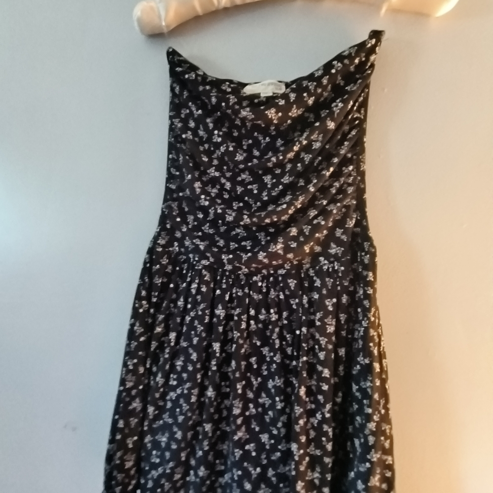 See You Monday Black Strapless Dress with Floral Design